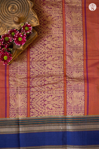 Cotton - Purple with Neelam Blue/ Teal and White border