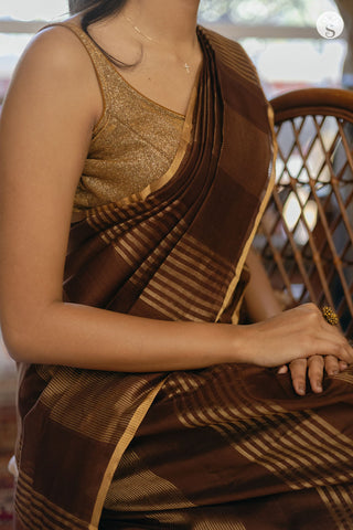 Jarigai Lines - Chanderi Silk Cotton - Bark Brown