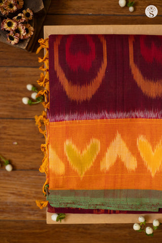 Cotton - Chinalampatti Ikat Maroon with Orange/ Green border