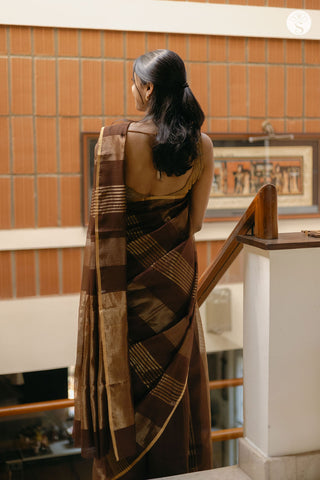 Jarigai Lines - Chanderi Silk Cotton - Bark Brown