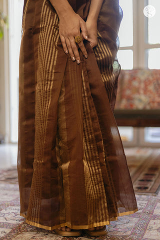 Jarigai Lines - Chanderi Silk Cotton - Bark Brown