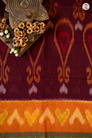 Cotton - Chinalampatti Ikat Maroon with Orange/ Green border