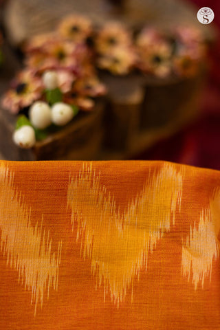 Cotton - Chinalampatti Ikat Maroon with Orange/ Green border