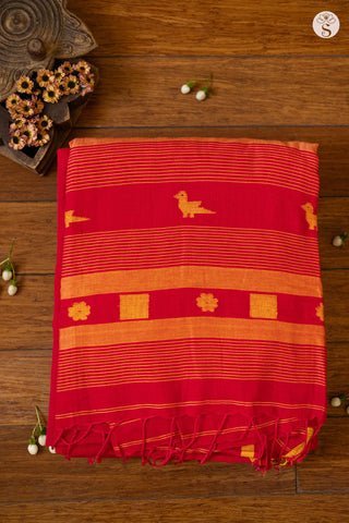 Mul Cotton - Red with Yellow Bird motifs