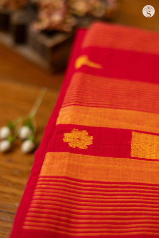 Mul Cotton - Red with Yellow Bird motifs
