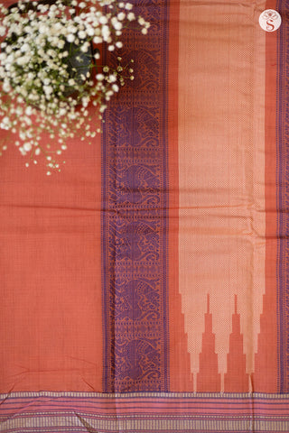 Cotton - Peach with Pink/ Purple and White border