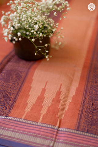 Cotton - Peach with Pink/ Purple and White border