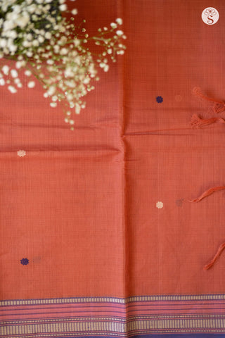 Cotton - Peach with Pink/ Purple and White border