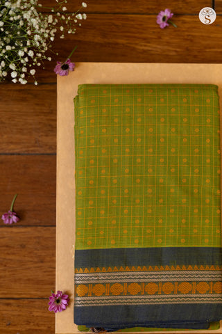 Cotton - Olive Green with Dark Blue border