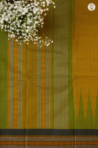 Cotton - Olive Green with Dark Blue border