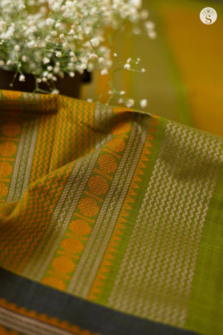 Cotton - Olive Green with Dark Blue border