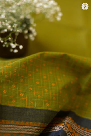 Cotton - Olive Green with Dark Blue border