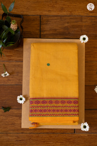 Cotton - Mango Yellow with Magenta/ Green border