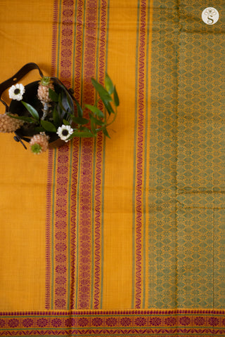 Cotton - Mango Yellow with Magenta/ Green border