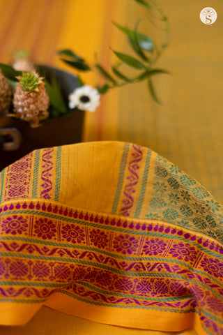 Cotton - Mango Yellow with Magenta/ Green border