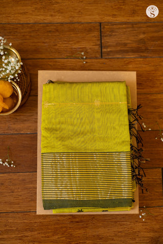 Maheshwari Silk Cotton - Mehendi Green with Zari Lines