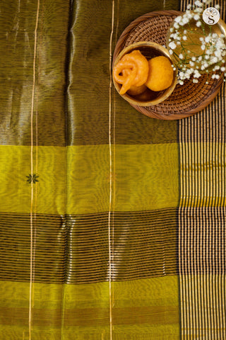 Maheshwari Silk Cotton - Mehendi Green with Zari Lines