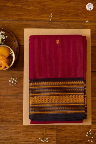 Cotton - Maroon with broad black and yellow border