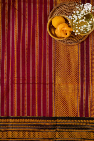 Cotton - Maroon with broad black and yellow border