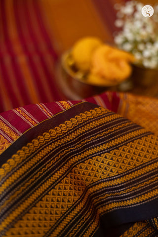 Cotton - Maroon with broad black and yellow border