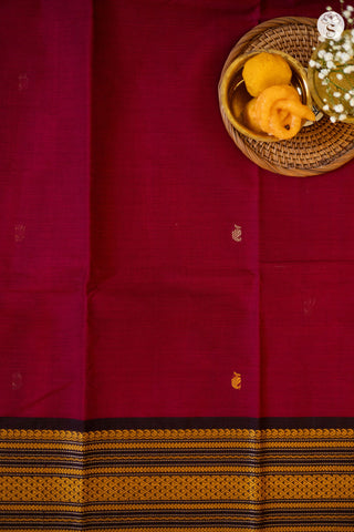 Cotton - Maroon with broad black and yellow border