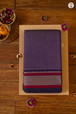 Cotton - Purple with Beige Checks and Red/ Beige border