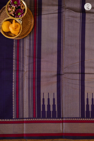 Cotton - Purple with Beige Checks and Red/ Beige border