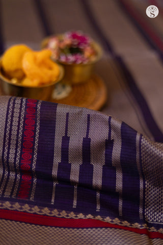 Cotton - Purple with Beige Checks and Red/ Beige border