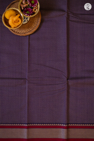 Cotton - Purple with Beige Checks and Red/ Beige border