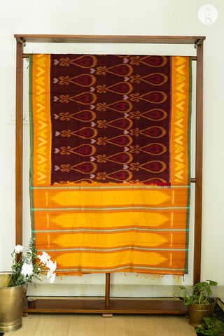 Chinnalampatti Ikat - Cotton - Maroon with Orange and Green Heart design border