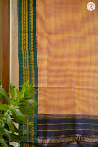 Kuttu Gadwal - Cotton - Light Orange with Coppersulphate Blue pattu border