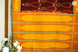 Chinnalampatti Ikat - Cotton - Maroon with Orange and Green Heart design border