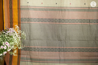 Cotton - Saree - Off White with Broad Orange Border with Black and Red thread work