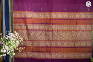 Cotton - Saree - Purple with Broad Neelam Blue and Green Border