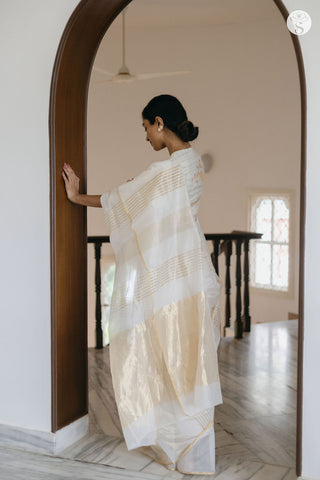 Jarigai Lines - Chanderi Silk Cotton - All White