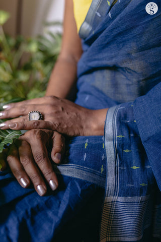 Bengal Cotton - Indigo with Yellow Jamdani Butti