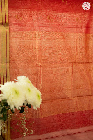 Chanderi Silk Cotton - Red with Crescent motif