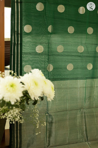 Chanderi Silk Cotton - Bottle Green with Big Polka Dots