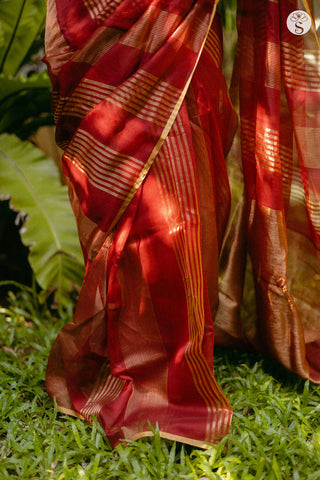 Jarigai Lines - Chanderi Silk Cotton - Festive Maroon