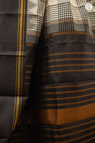 Silk - White Saree with Black Checks and Black Korvai Border