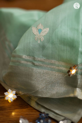 Chanderi Silk Cotton - Pastel Sea Green with Silver motifs