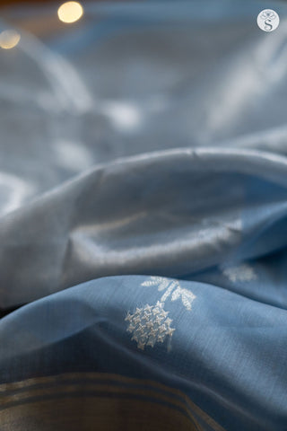 Chanderi Silk Cotton - Sky Blue with White Floral motifs