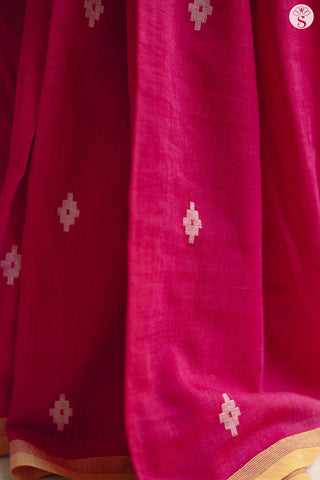 Bengal Cotton - Pink with White Floral motif in Jamdani with Orange selvedge