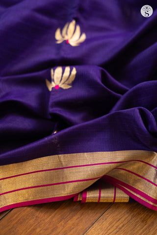 Chanderi Silk Cotton - Purple with Gold Lotus motifs