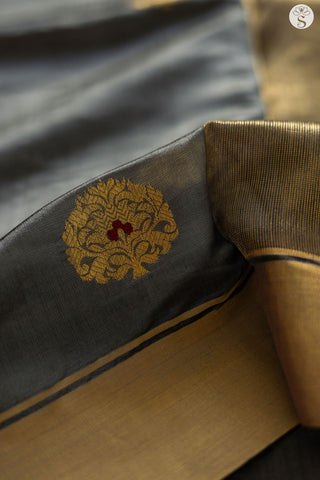 Chanderi Silk - Grey with Gold and Red motifs