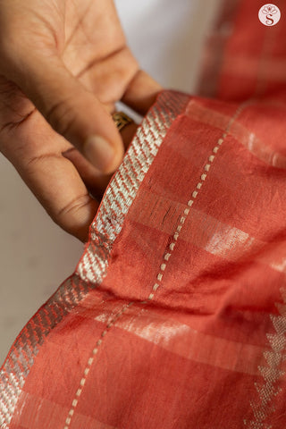 Maheshwari Silk Cotton - Burnt Orange with Dark Tussar Triangle dobby motif