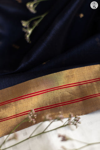 Chanderi Silk Cotton - Midnight Blue with 3 square Motif