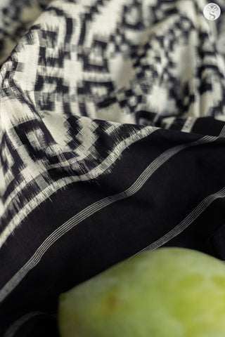 Double Ikat - Cotton - White with Black Ikat Motifs