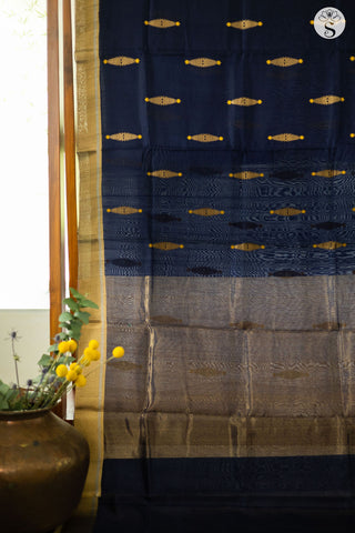 Chanderi Silk - Saree - Midnight Blue with Large Gold Motifs