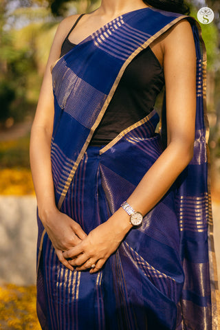 Jarigai Lines - Chanderi Silk Cotton - Blue Royale
